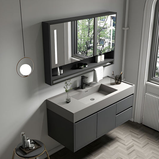 Urban Gray Wood Vanity Set with Stone Countertop & Mirror