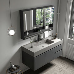 Urban Gray Wood Vanity Set with Stone Countertop & Mirror