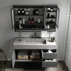 Urban Gray Wood Vanity Set with Stone Countertop & Mirror