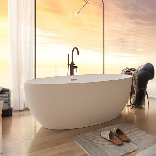 PlexiLux Elliptical Freestanding Bathtub with Handles &amp; Soaking Therapy