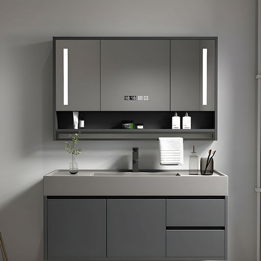 Urban Gray Wood Vanity Set with Stone Countertop & Mirror