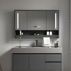 Urban Gray Wood Vanity Set with Stone Countertop & Mirror