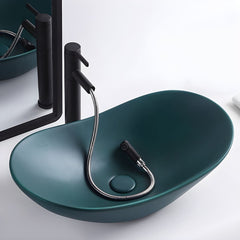 Oval Modern Bathroom Sink with Overflow, Basin & Faucet