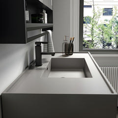 Urban Gray Wood Vanity Set with Stone Countertop & Mirror
