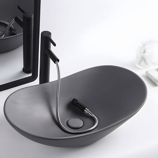 Oval Modern Bathroom Sink with Overflow, Basin & Faucet