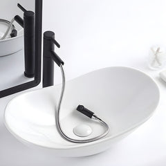 Oval Modern Bathroom Sink with Overflow, Basin & Faucet
