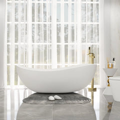 Pure Form Oval Freestanding Stone Resin Soaking Tub in Matte White