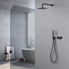 250mm Wall-Mounted Black Round Shower Set with 2 Functions & Hand Shower