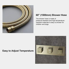 Modern Square Rain Shower Head &  Wall-Mounted Brushed Gold Mixer Set