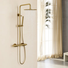 250mm Modern Luxury Exposed Thermostatic Shower Set with Gold Rainfall Head