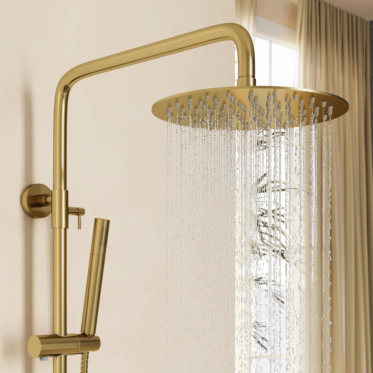 250mm Modern Luxury Exposed Thermostatic Shower Set with Gold Rainfall Head
