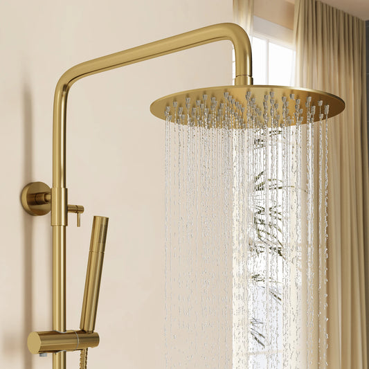 250mm Modern Luxury Exposed Thermostatic Shower Set with Gold Rainfall Head