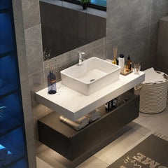 Astra Modern Oak Vanity with Stone Top & LED Mirror