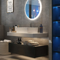 Astra Modern Oak Vanity with Stone Top & LED Mirror