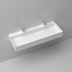 Wall-Mount Double Basin Stone Resin Floating Trough Sink (1200mm)
