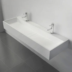 Wall-Mount Double Basin Stone Resin Floating Trough Sink (1200mm)