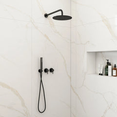 250mm Wall-Mounted Black Round Shower Set with 2 Functions & Hand Shower