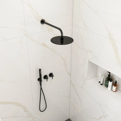 250mm Wall-Mounted Black Round Shower Set with 2 Functions & Hand Shower