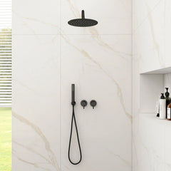 250mm Wall-Mounted Black Round Shower Set with 2 Functions & Hand Shower