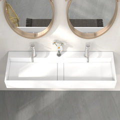 Wall-Mount Double Basin Stone Resin Floating Trough Sink (1200mm)