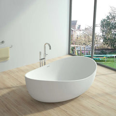 Pure Form Oval Freestanding Stone Resin Soaking Tub in Matte White