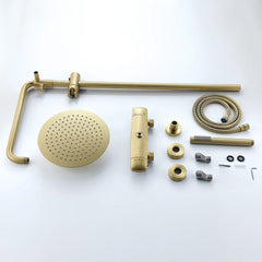 250mm Modern Luxury Exposed Thermostatic Shower Set with Gold Rainfall Head