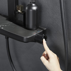 Black Exposed Rainfall Shower Mixer with Hand shower & Stone Rack