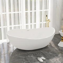 Pure Form Oval Freestanding Stone Resin Soaking Tub in Matte White