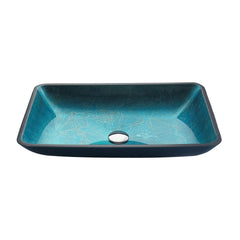 Modern Greenish-Blue Rectangular Tempered Glass Countertop Basin