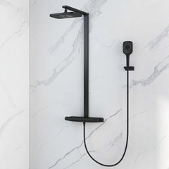 Black Exposed Rainfall Shower Mixer with Hand shower & Stone Rack