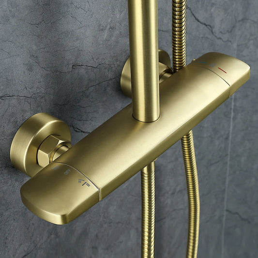 250mm Modern Luxury Exposed Thermostatic Shower Set with Gold Rainfall Head
