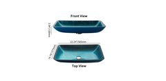 Modern Greenish-Blue Rectangular Tempered Glass Countertop Basin