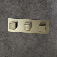 Modern Square Rain Shower Head &  Wall-Mounted Brushed Gold Mixer Set
