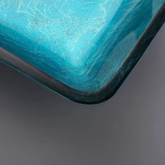 Modern Greenish-Blue Rectangular Tempered Glass Countertop Basin