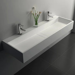 Wall-Mount Double Basin Stone Resin Floating Trough Sink (1200mm)