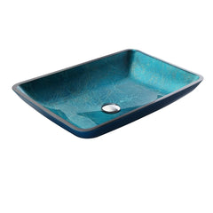 Modern Greenish-Blue Rectangular Tempered Glass Countertop Basin