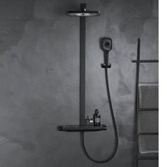 Black Exposed Rainfall Shower Mixer with Hand shower & Stone Rack
