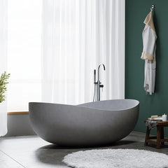Industrial Gray Concrete Oval Freestanding Soaking Tub