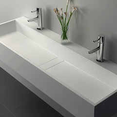 Wall-Mount Double Basin Stone Resin Floating Trough Sink (1200mm)