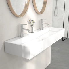 Wall-Mount Double Basin Stone Resin Floating Trough Sink (1200mm)