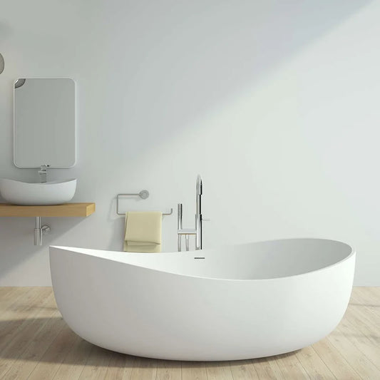Pure Form Oval Freestanding Stone Resin Soaking Tub in Matte White