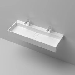 Wall-Mount Double Basin Stone Resin Floating Trough Sink (1200mm)