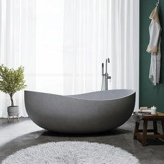 Industrial Gray Concrete Oval Freestanding Soaking Tub