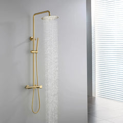 250mm Modern Luxury Exposed Thermostatic Shower Set with Gold Rainfall Head