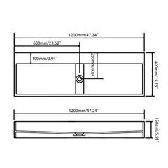 Wall-Mount Double Basin Stone Resin Floating Trough Sink (1200mm)