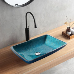 Modern Greenish-Blue Rectangular Tempered Glass Countertop Basin